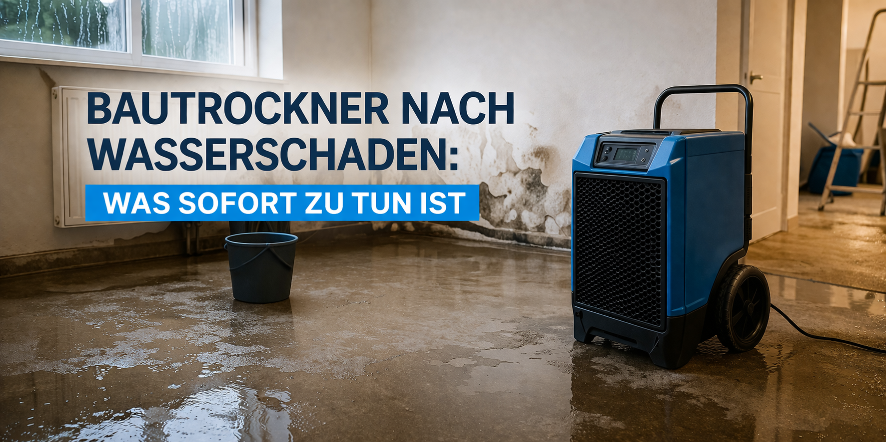 Bautrockner nach Wasserschaden in einem feuchten Raum