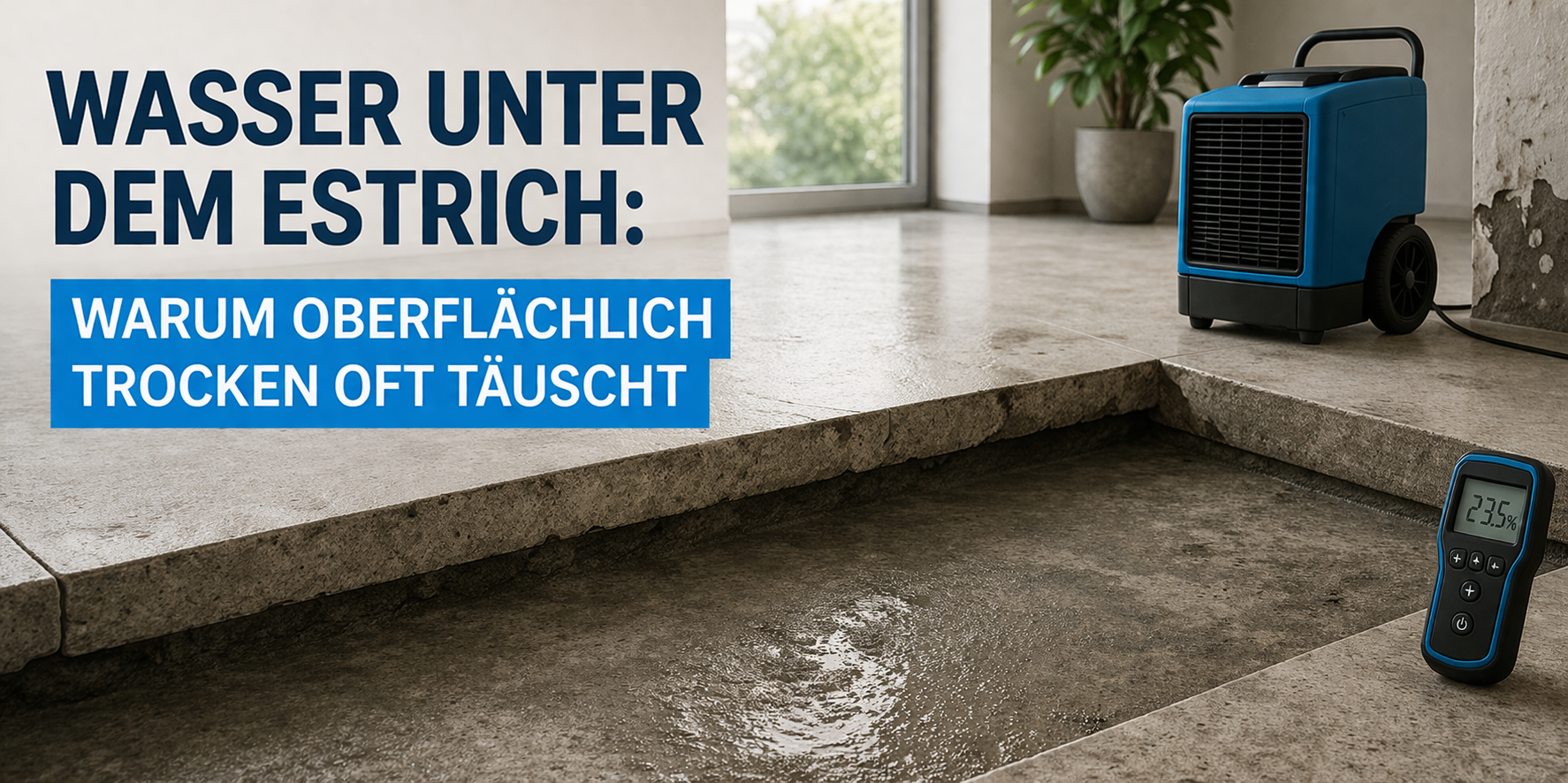 Wasser unter dem Estrich nach Wasserschaden in einem Raum